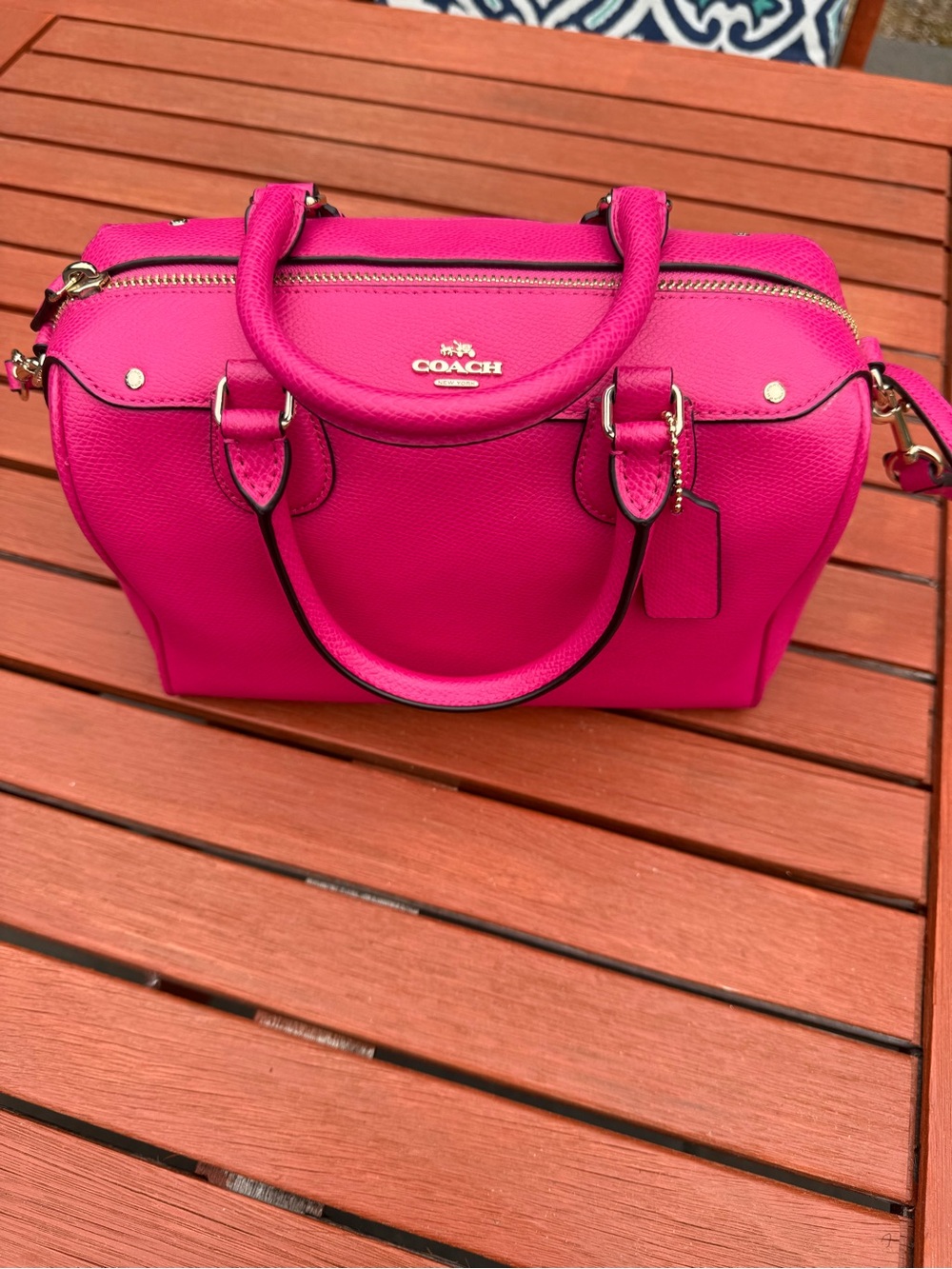 Coach Hot Pink Pebbled Leather Satchel with Gold Hardware - Picture 5 of 5